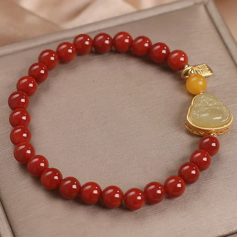Laughing Buddha Red Agate Jade Confidence Bracelet