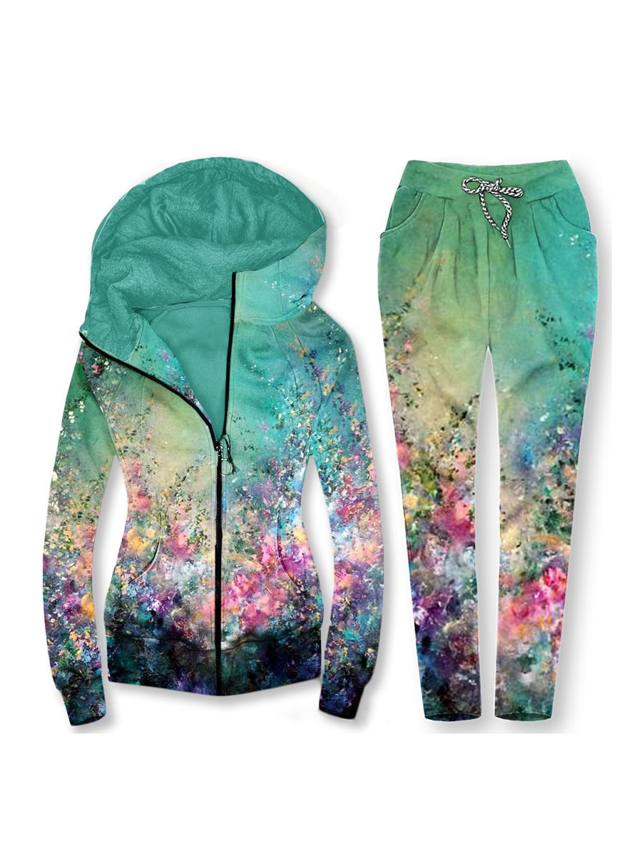 Women's Fall Art Print Hoodie Set