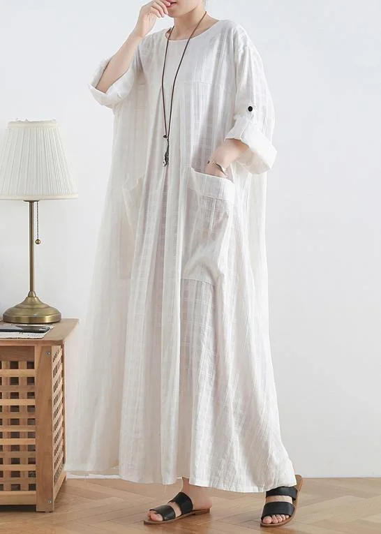 DIY o neck Batwing Sleeve cotton summerTunics Outfits white Robe Dresses