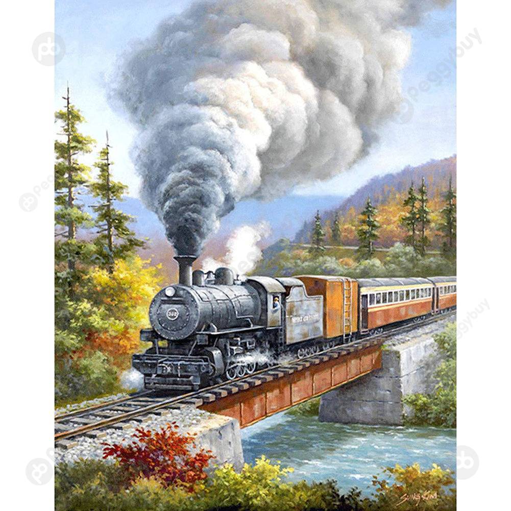 

30*40CM Round Drill Diamond Painting-Train, 501 Original