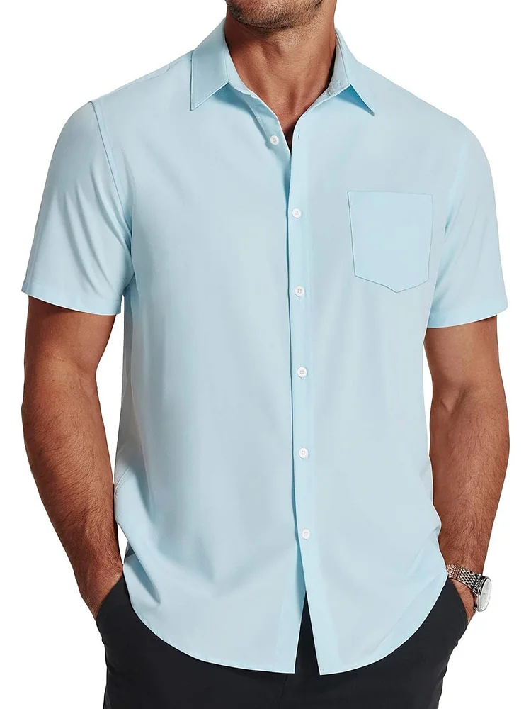 Men's summer basic casual solid color pocket short-sleeved shirt