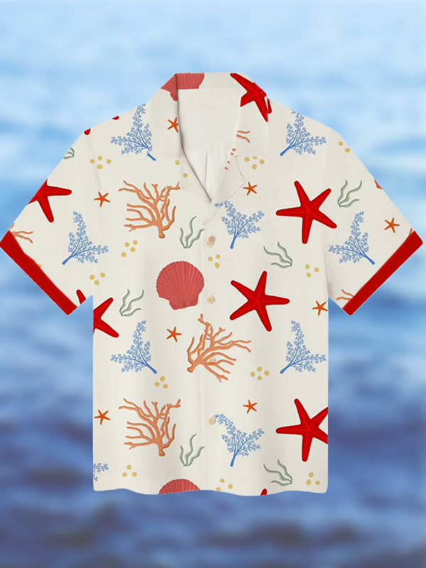 Men's Coral Starfish Shell Art Print Shirt
