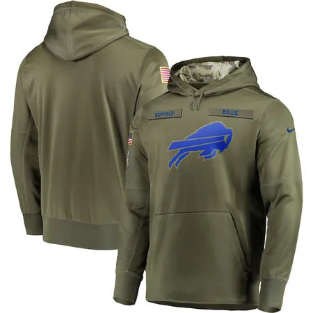 Men's Buffalo Bills Olive Salute to Service Sideline Therma Performance Pullover Hoodie