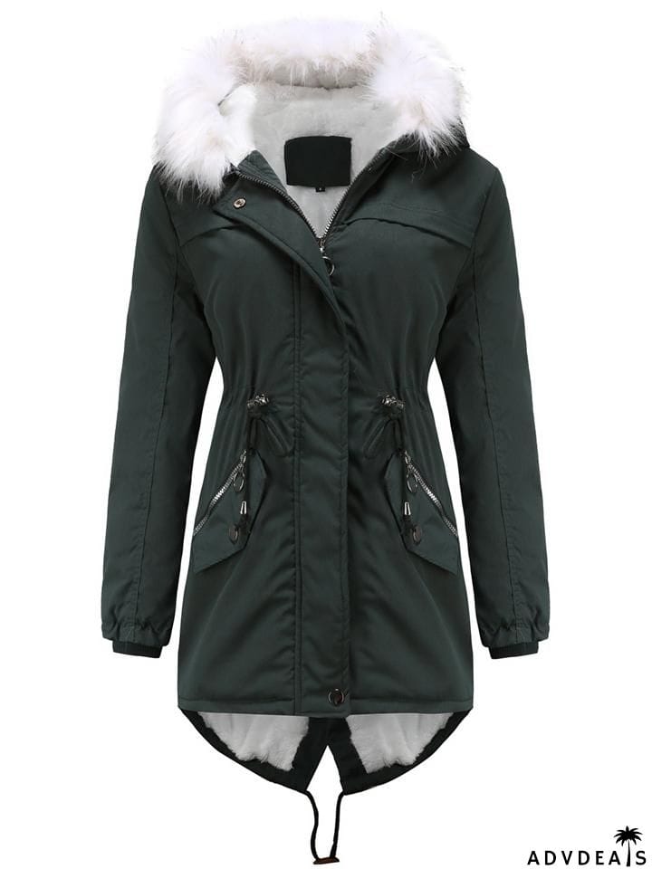 Women's Winter Solid Color Hooded Thermal Coats