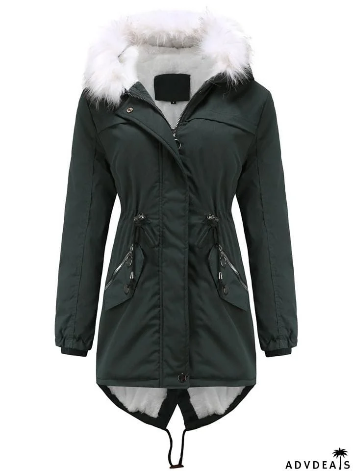 Women's Winter Solid Color Hooded Thermal Coats
