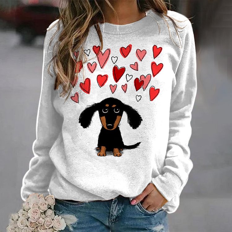 VChics Valentine's Day Love Puppy Print Sweatshirt