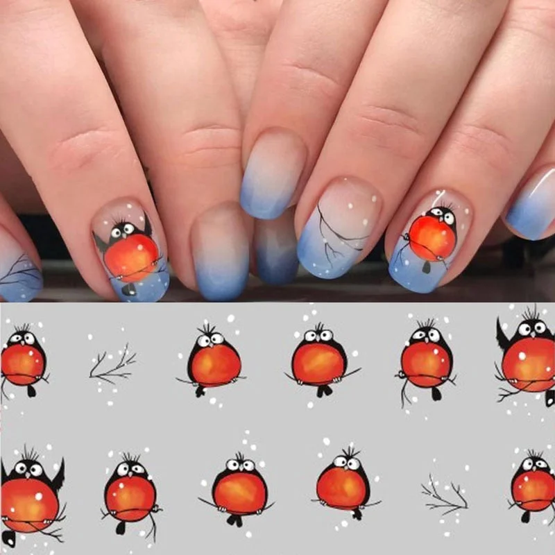 Snegirami Series Nail Stickers Fly Snegiri Bird Nail Art Sticker Decals Nail Manicure Decoration 1pc