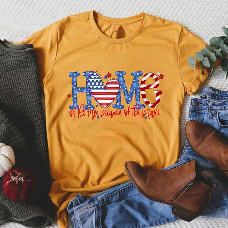 Home Of The Free Because Of The Brave Round Neck T-shirt-018172