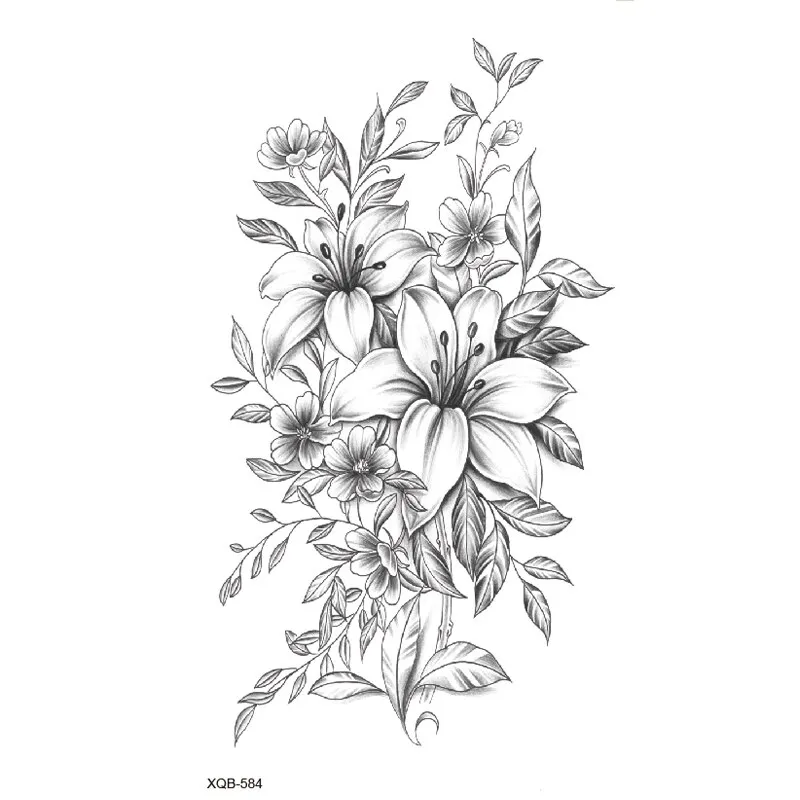 Sdrawing Lotus/Grey Butterfly/Flowers Waterproof Temporary Tattoos Men Henna Tatoo Stickers Tattoo Body Art Fake Tattoos