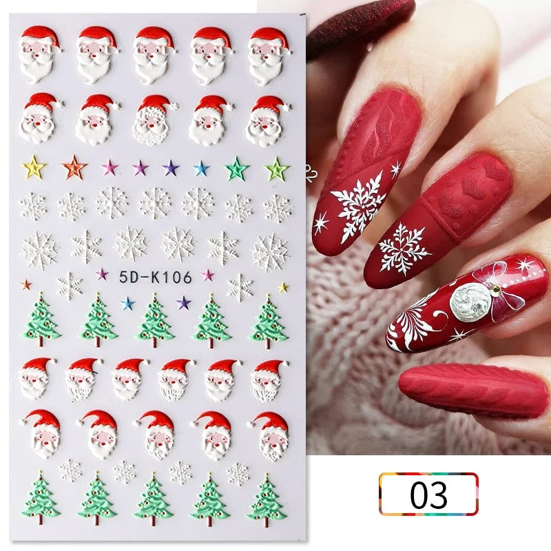1PC 5D Nail Stickers Winter Santa Claus Self-Adhesive Slider Nail Art Decorations Christmas Snow Decals Manicure Accessories-Nail Inspo