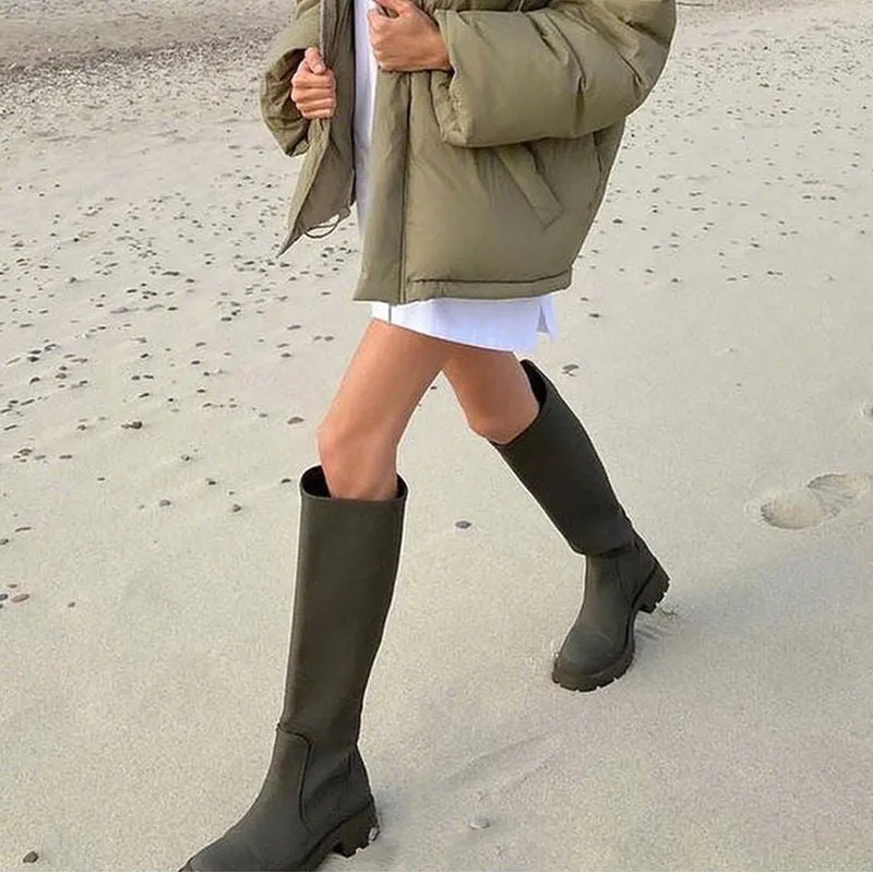 Retro Boots Women's Chunky Heel 2021 Autumn and Winter New Sleeve Knight Boots Slimming below the Knee Fashion Boots Ins Fashion