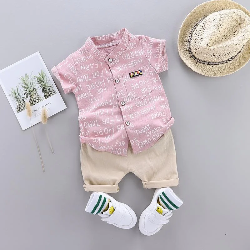 Boys Clothes Baby Summer Letter Shirt Set Print Short Sleeve Shirt + Pants for Infant Toddler Boy 2 PCS Outwear 1 2 3 4 Years