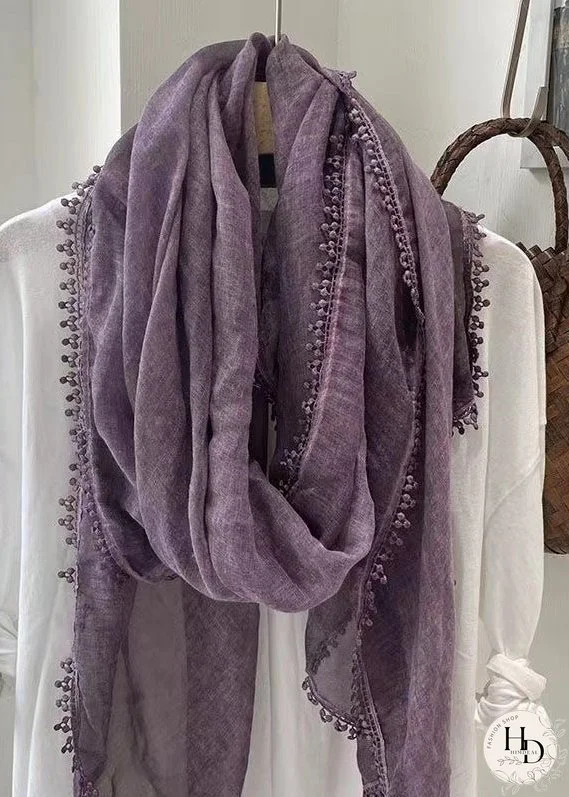 Vintage Purple Tasseled Patchwork Cotton Scarf