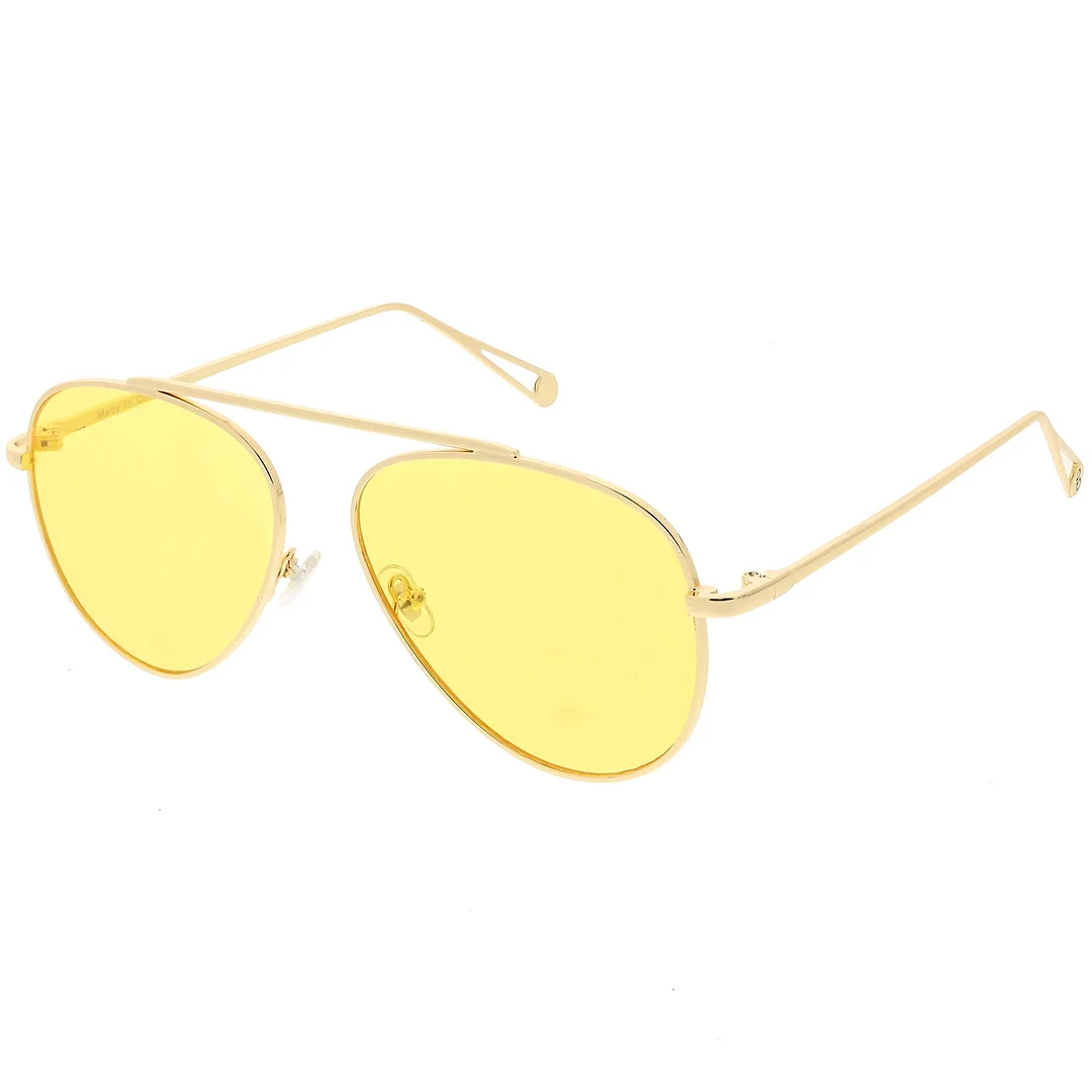 Premium Modern Metal Aviator glasses Single Brow Bar Color Tinted Flat Lens 57mm