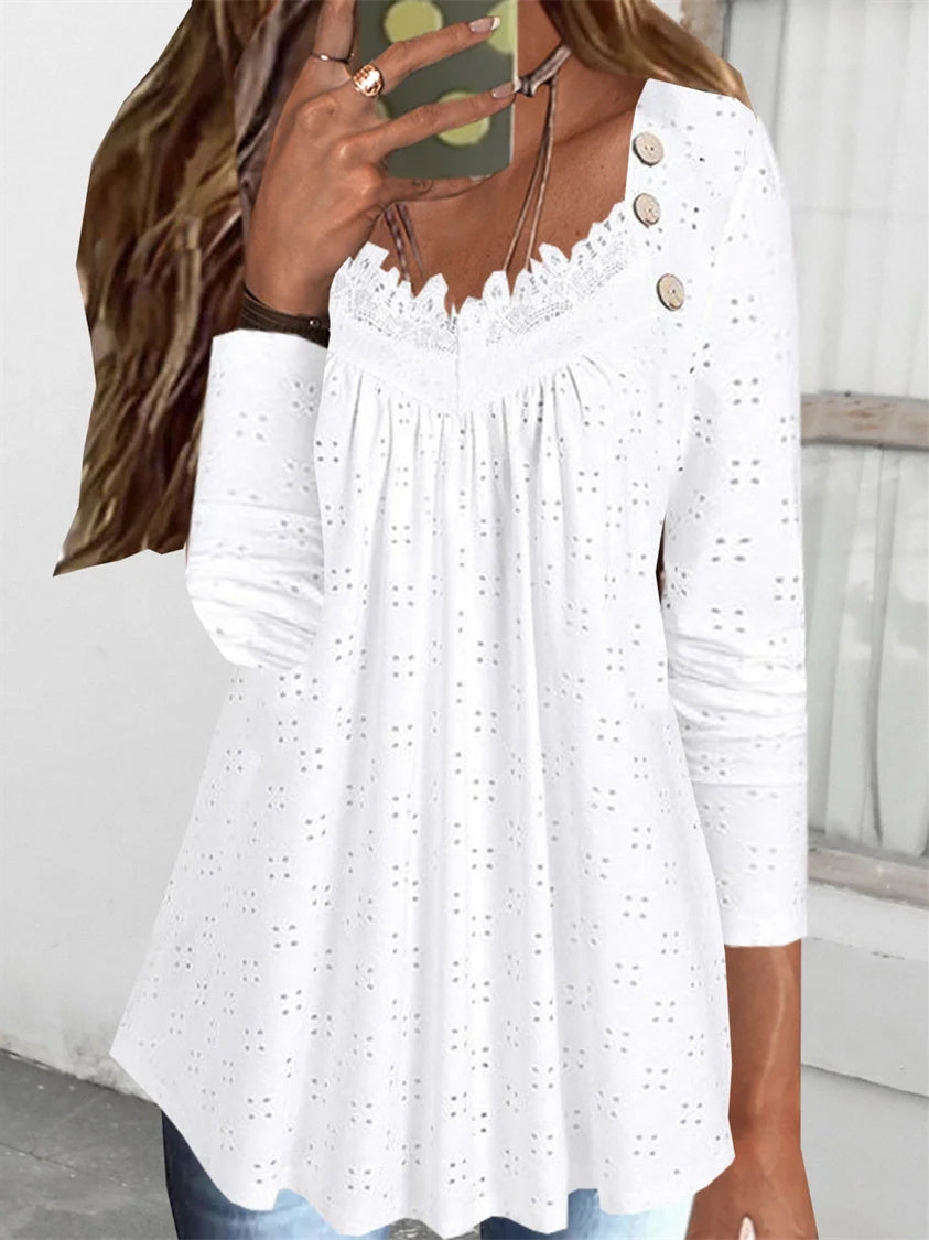 Women Long Sleeve V-neck Graphic Floral Printed Top