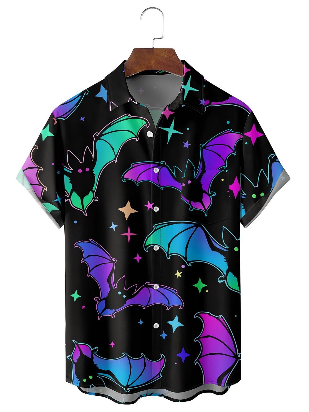 Men's Casual Halloween Gradient Bat Print Shirt