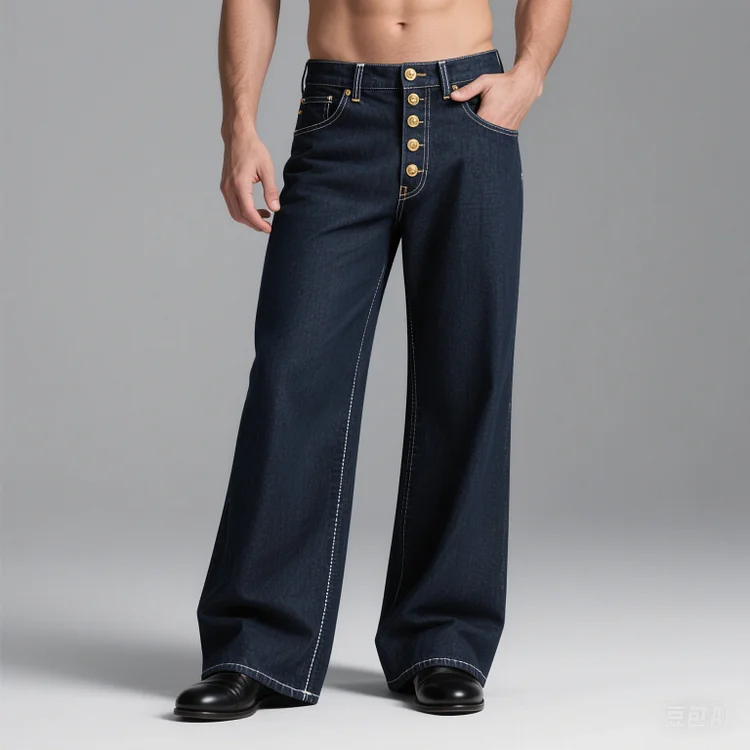 Okaywear Mid Rise Buttons Wide Leg Denim Jeans Okaywear