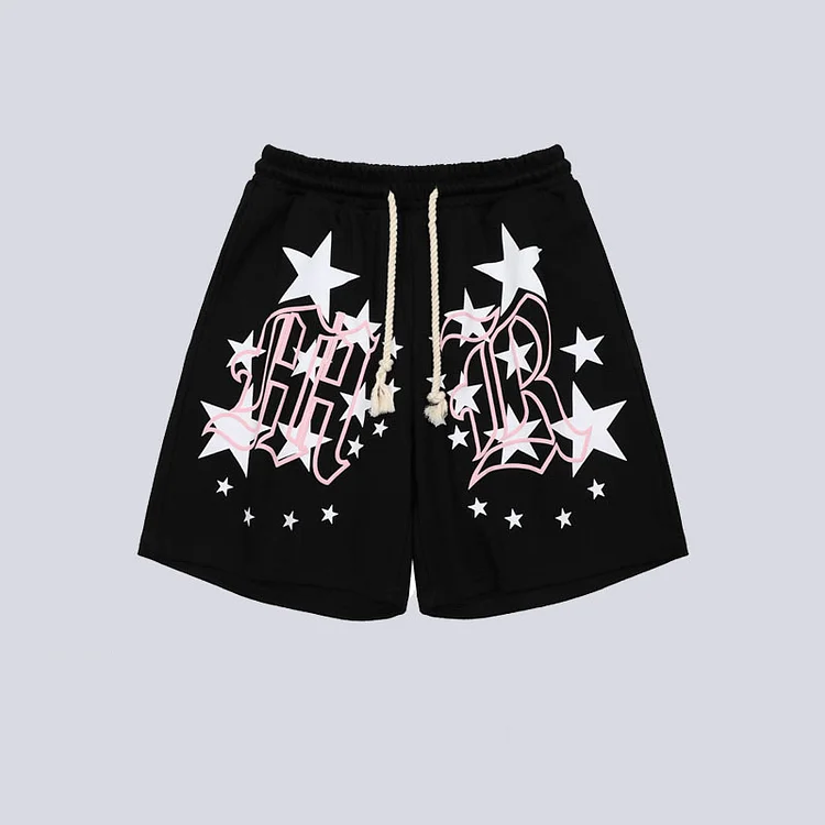 Hip Hop Streetwear Letters Star Print Shorts Baggy Shorts Cotton Track Shorts at Hiphopee