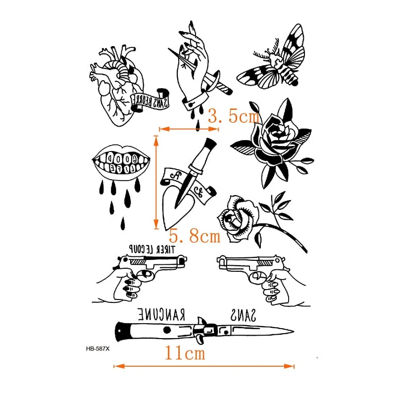 Rose Flower Waterproof Temporary Tattoo sticker Dagger body art tatoo sleeve men Glitter tattoos Men tatuajes temporales