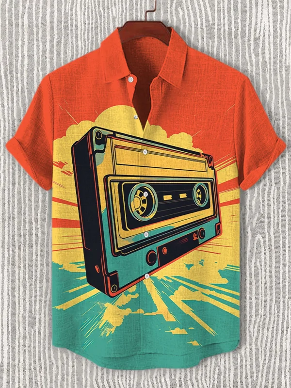 Men's Classic Cassette Tape Art Print Casual Shirt