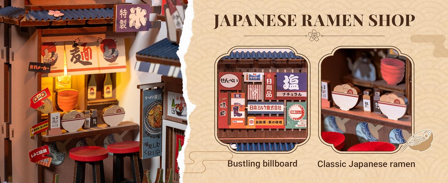 Tegooe DIY Book Nook Kit - Miniature Wooden Sakura Alley With LED Lights