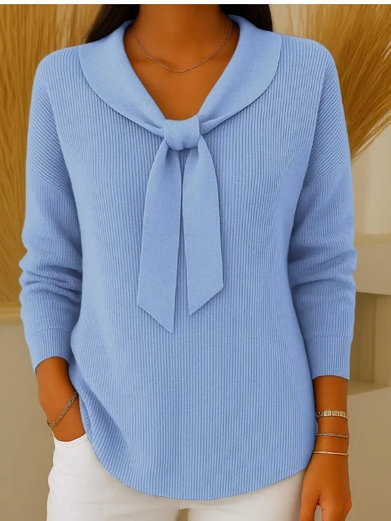 Women's Solid-Color Bow-Detail Knit Top