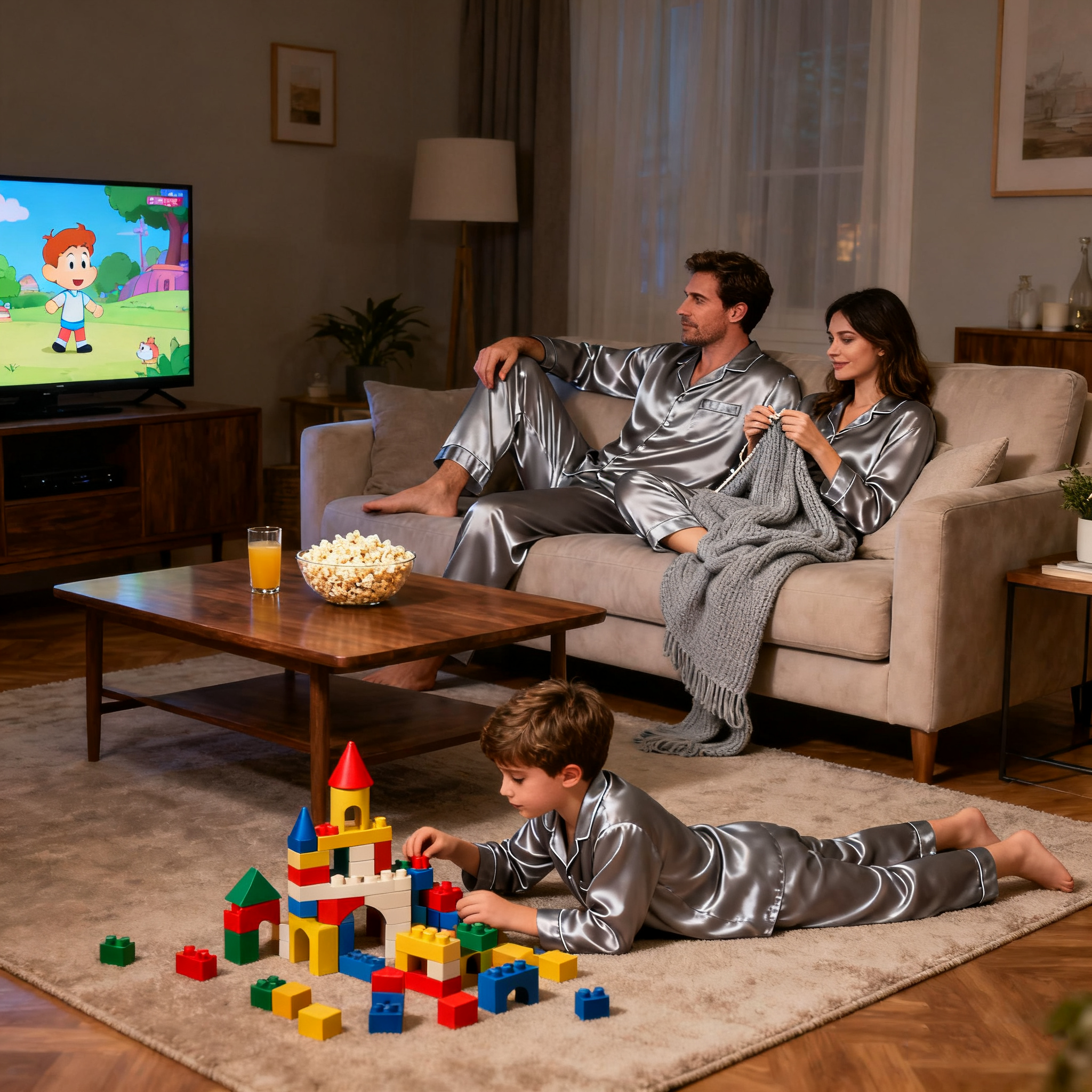 Family Matching Gray Silk Pajamas Set REAL SILK LIFE