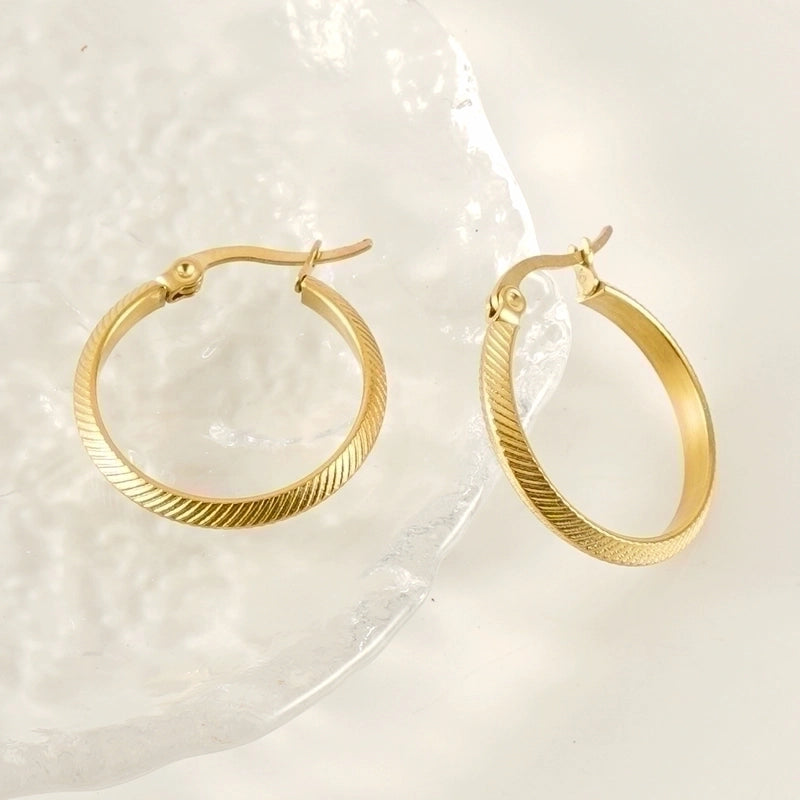 1 Pair Retro Minimalist Round Plating Stainless Steel Titanium Steel 18K Gold Plated Hoop Earrings