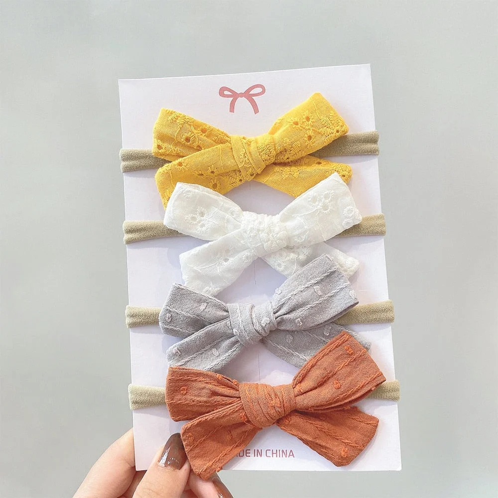 4Pcs/Set Soft Nylon Baby Girl Headband Bowknot Newborn Headbands Elastic Hair Bands Infant Turban Headwear Kids Hair Accessories