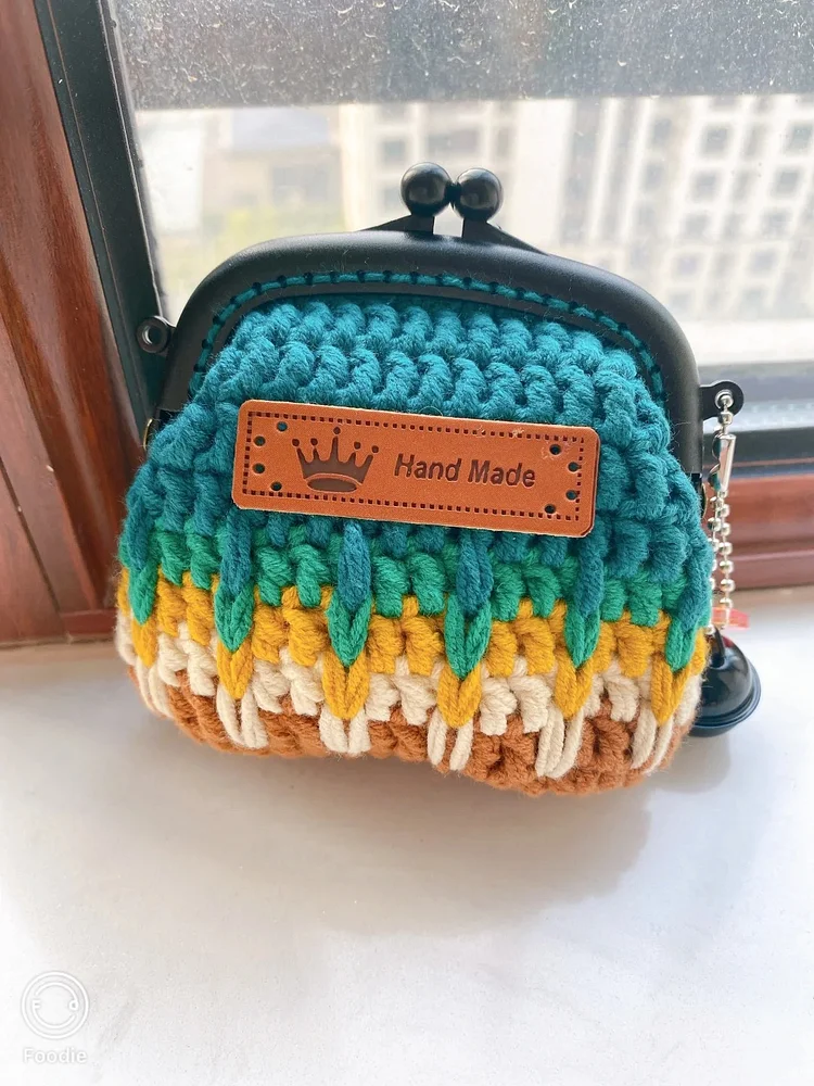 Lulusnow Handmade Multicolor Summer Rainbow Small Money Pouch Crochet Mini Bag