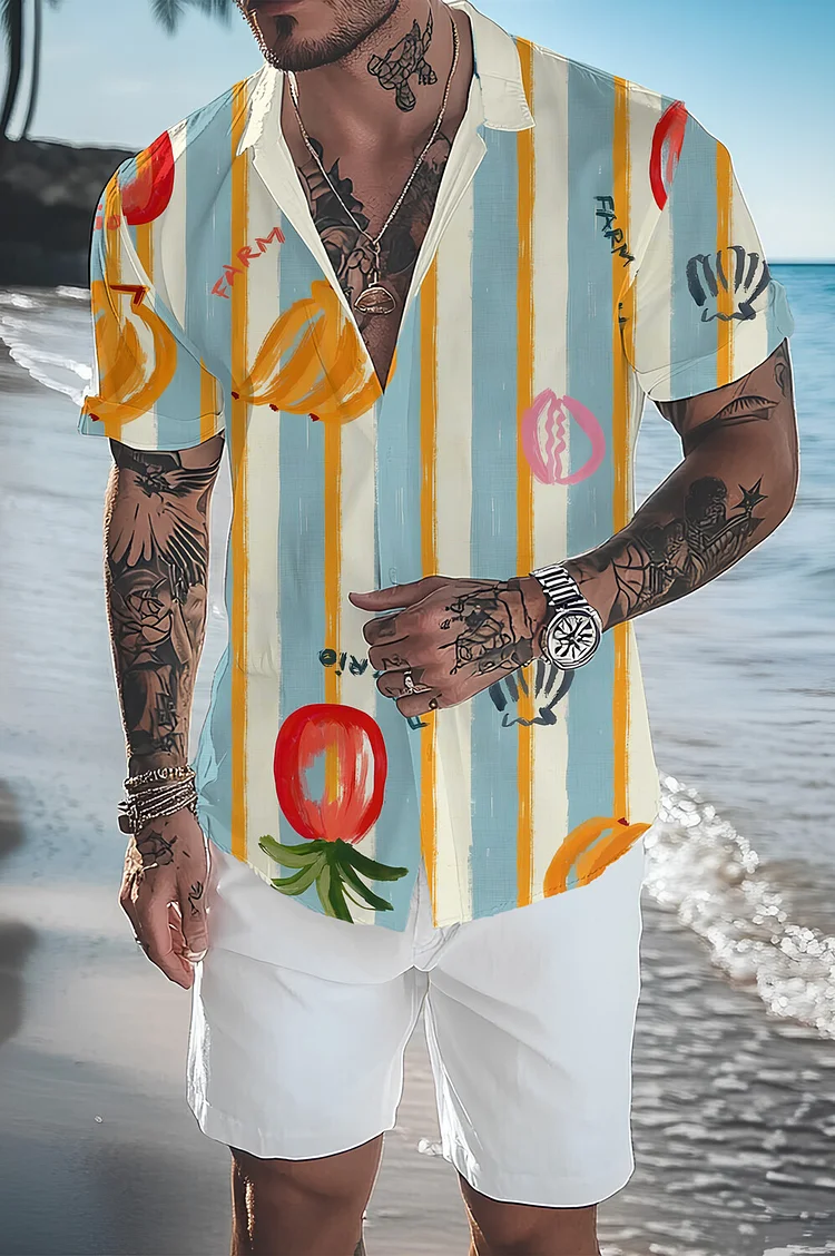 Men's Vacation Tropical Fruit Hawaii Art Print Shirt