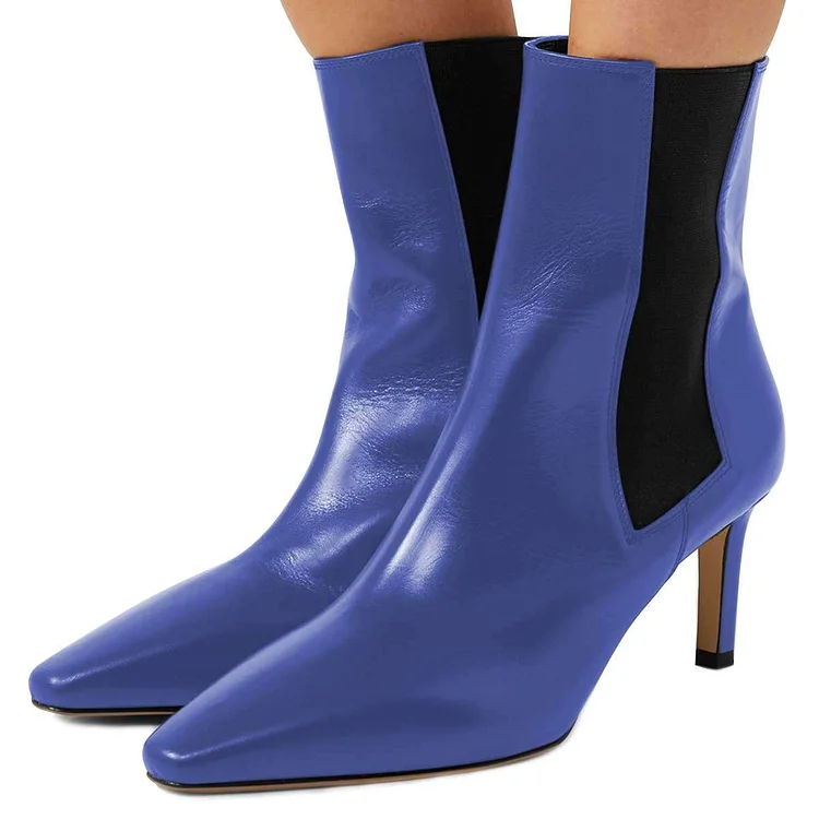 Blue Chelsea Boots with Low Stiletto Heels for Women Vdcoo