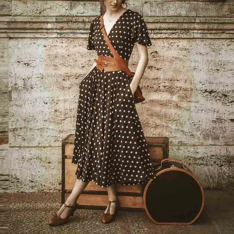 Ladies Retro Polka Dots Elegant Dress