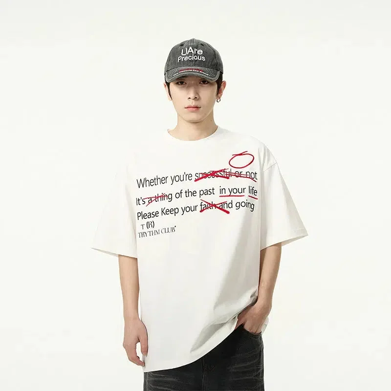 Aonga Letter Printed Round Neck T-shirts