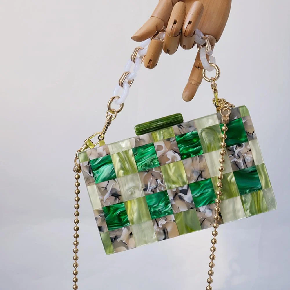 Green Striped Geometric Acrylic Luxury Wedding Party Evening Bag-VESSFUL