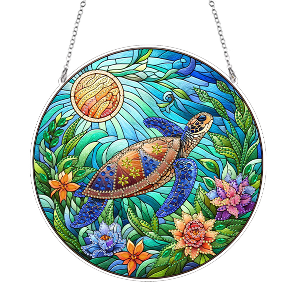 Suncatcher Sea Turtle Stained Glass Colorful Diamond Painting Hanging Pendant