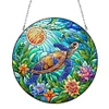 (Upgrade Size)DIY Diamond Painting Art Double Sided Effect Pendant Colorful Stained Glass Hanging Ornament Kit(Sea Turtle)