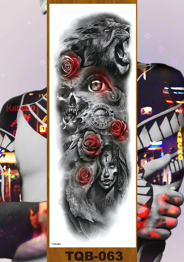 Full Flower Arm Temporary Tattoo Sticker Man Woman Body Leg Art Fake Tatoo Beauty & Snake Bear Owl Fox Mermaid Egypt Queen Sexy