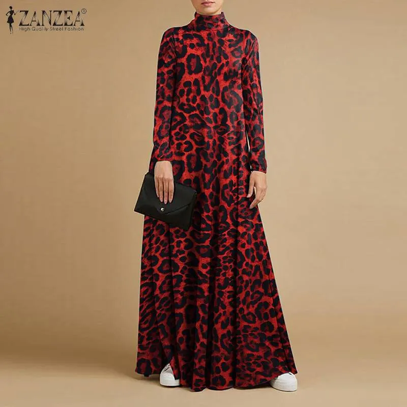 Autumn Turtleneck Long Sleeve Sundress Fashion Women Maxi Long Dress Baggy ZANZEA Elegant Solid Casual Vestido Kaftan Robe Femme