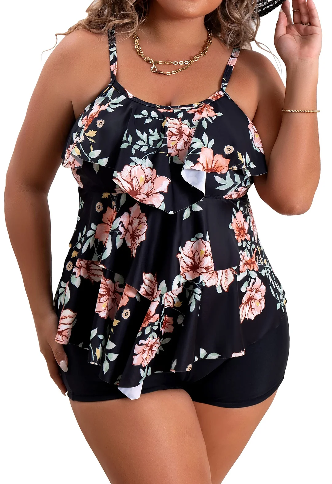 Plus Size Ruffled Flounce Tummy Control Tankini Swimsuits