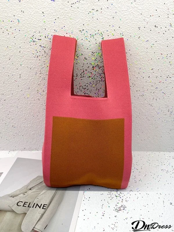 Contrast Color Cute Bags Woven Handbag