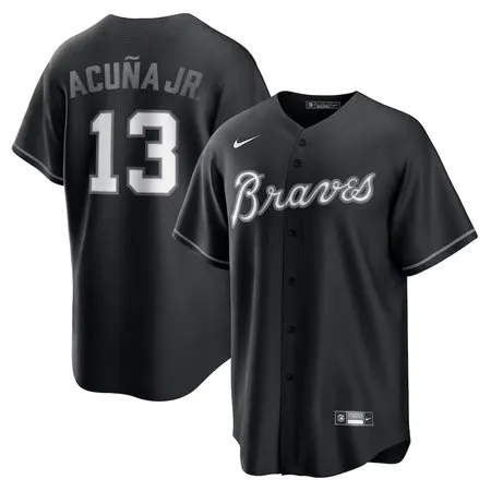 Men's Atlanta Braves #13 Ronald Acuna Jr.  Black Lights Out Replica Player Jersey