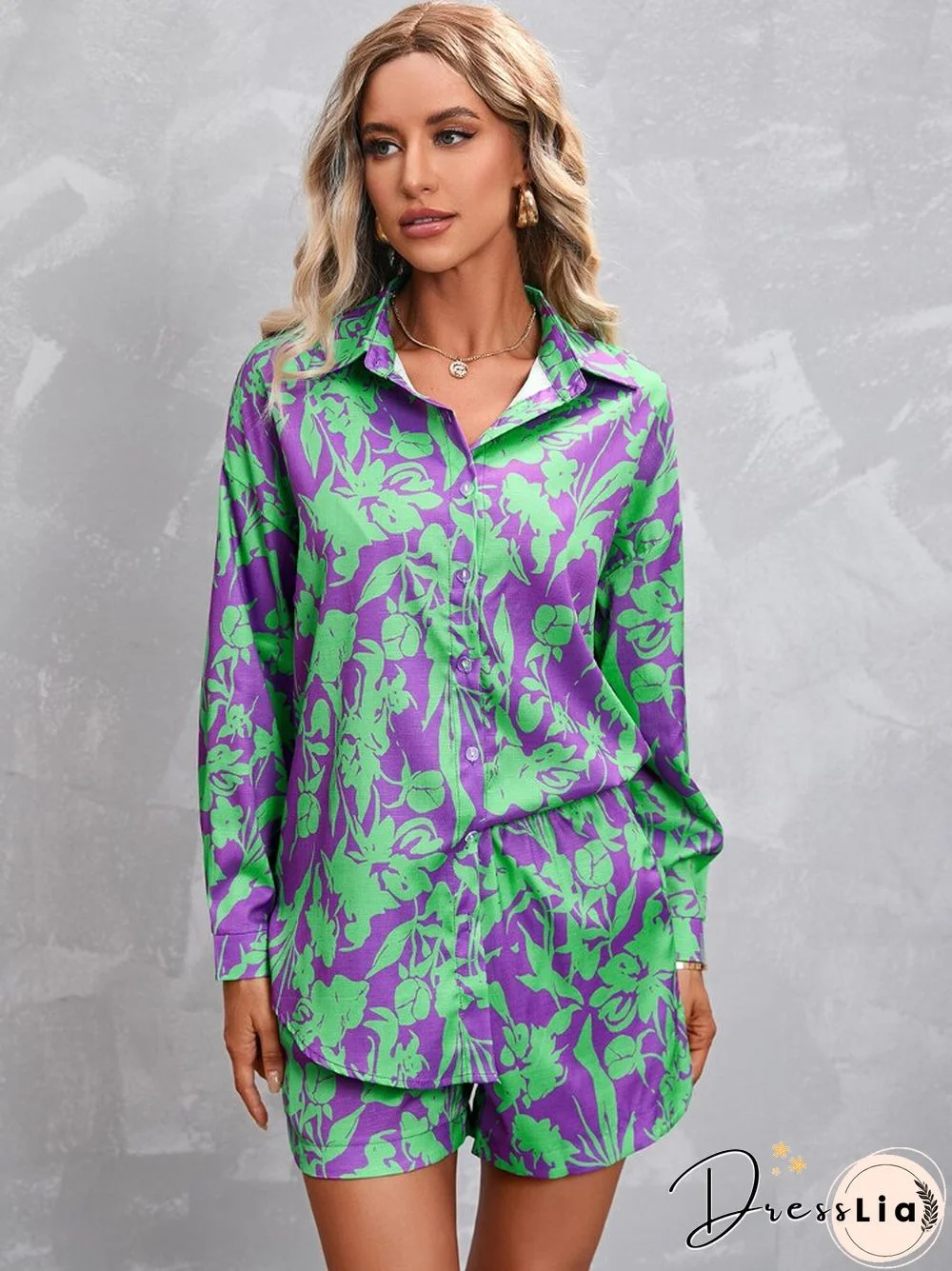 New Summer Leisure Suit Women's Long Sleeve Shirt Shorts 2-piece Fashion Temperament Street Women's Dress Two Piece Set