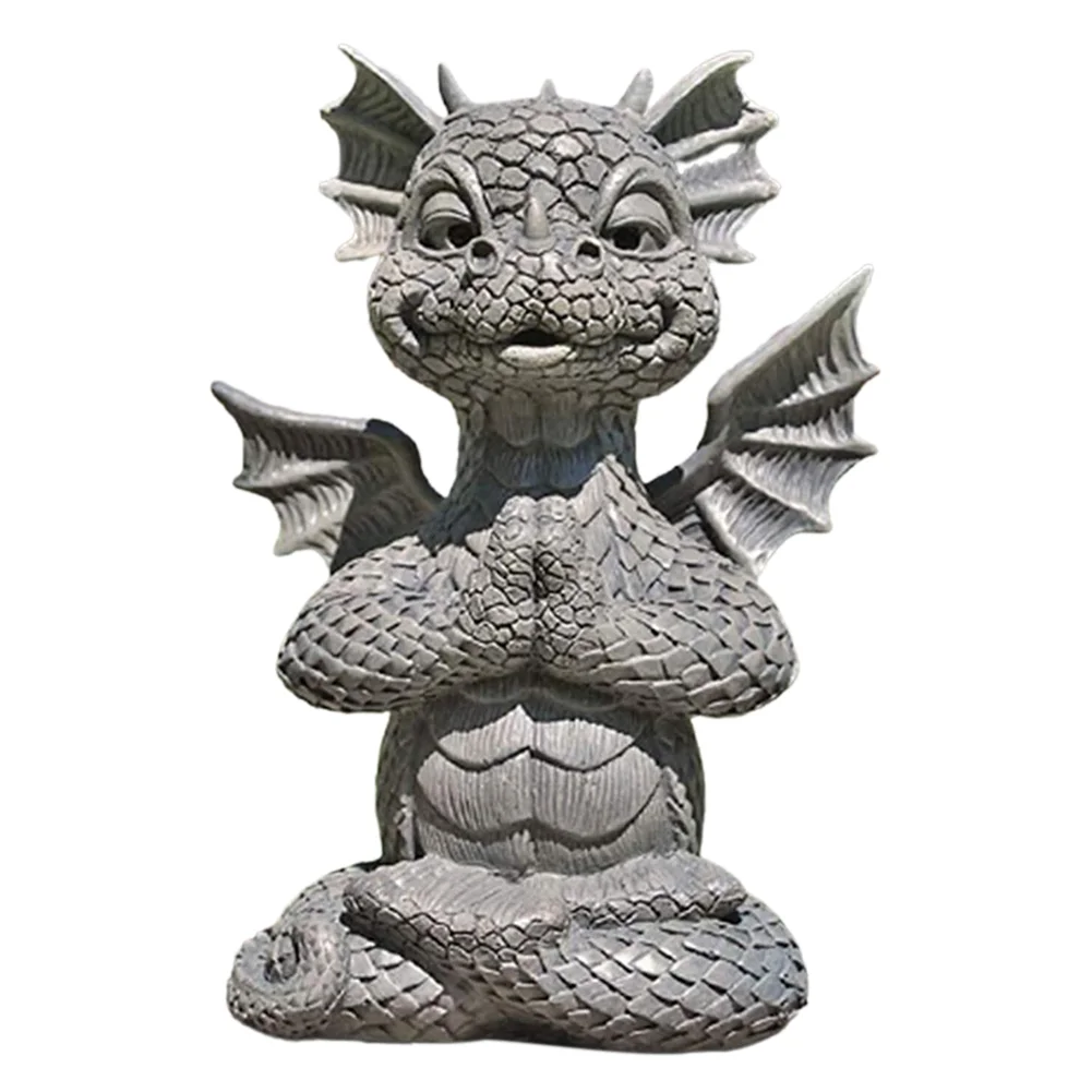 Small Dinosaur Meditation Sculpture Home Desk Dragon Meditated Statue (A)