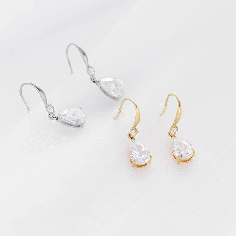 1 Pair Fashion Water Droplets Plating 304 Stainless Steel Zircon White Gold Plated Gold Plated Drop Earrings