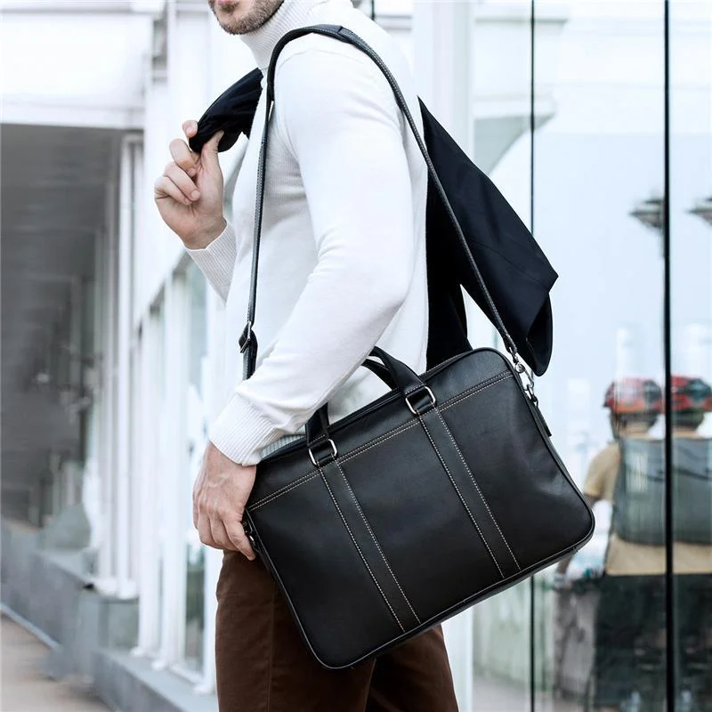 Business Leather Durable Handy Lightweight Briefcase Handbag With Large Capacity