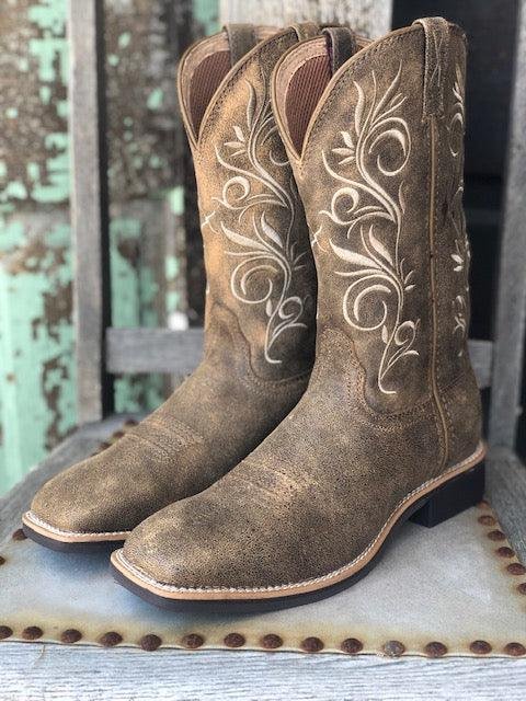 Ladies Brown Bomber Leather Top Hand Sq Toe Boots
