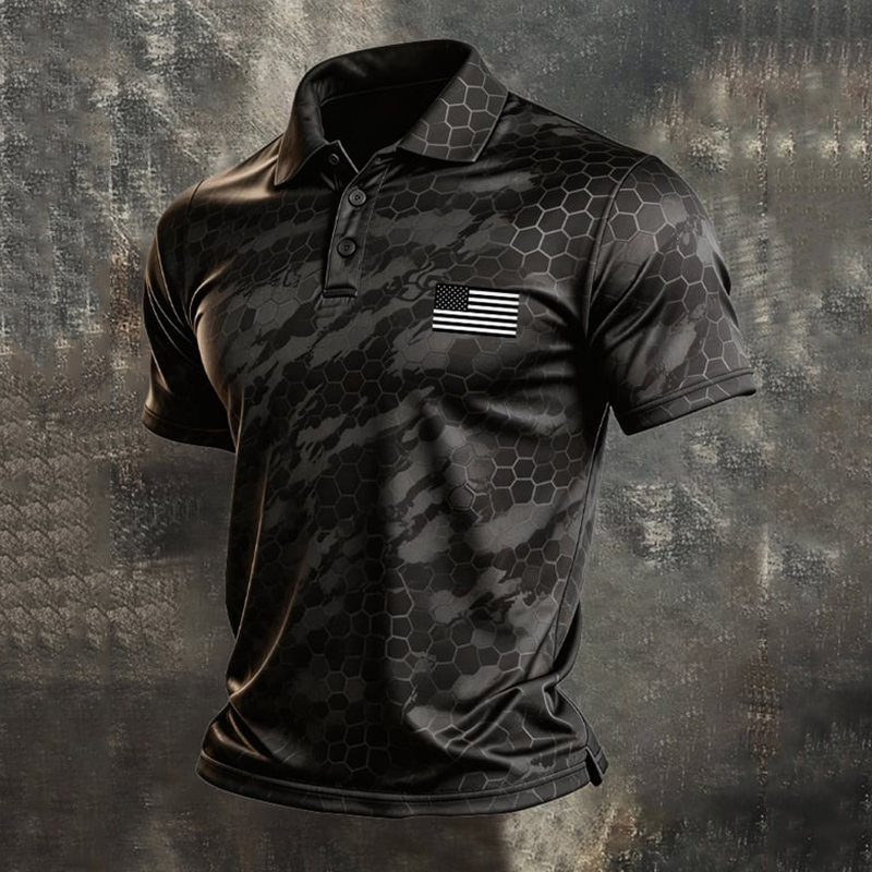 Comstylish Men's Retro Patriot Color Block Short-sleeve Polo Shirt