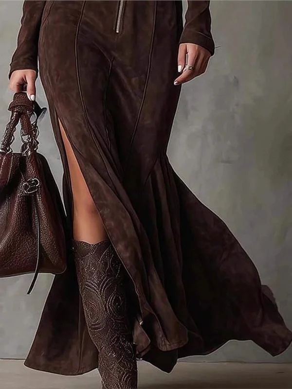Athvotar Athvotar Fashion Style In Autumn And Winter 2025, Zippered And Straight-Fork Dress