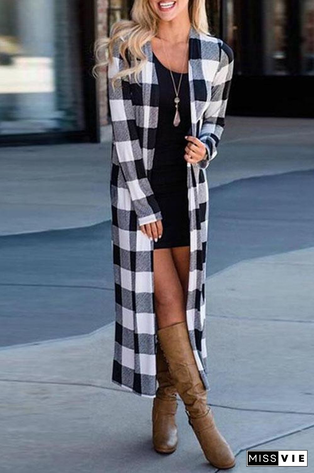 Casual Long Sleeve Plaid Cardigan